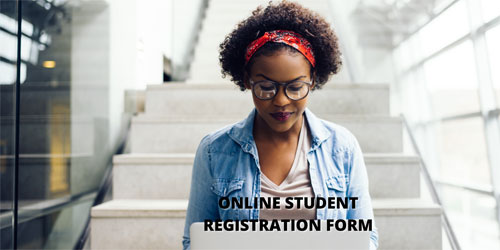 Online Student Registration Photo with young lady with computer